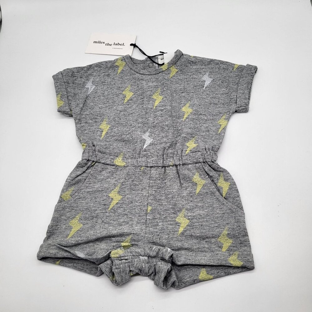 MILES THE LABEL Baby Girls Romper One Piece Lightning Bolts Gray NWT